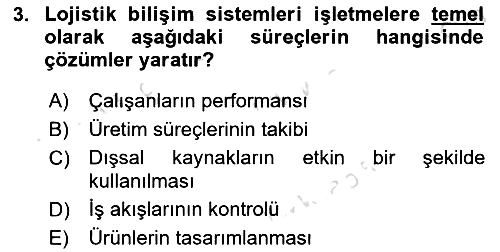 Bilişim Sistemleri Ve Lojistik 2023-2024 Ara Sınav - 3. soru