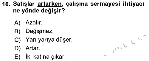 Finansal Yönetim 1 2016-2017 3 Ders Sınavı - 16. soru