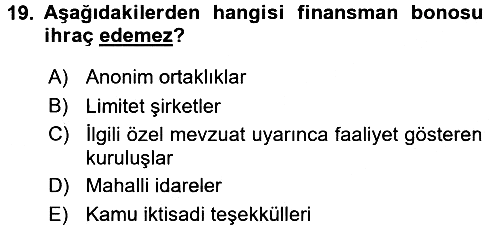 Finansal Yönetim 1 2016-2017 3 Ders Sınavı - 19. soru