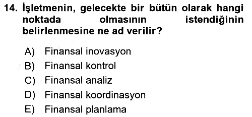 Finansal Yönetim 1 2017-2018 3 Ders Sınavı - 14. soru