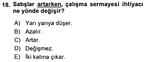 Finansal Yönetim 1 2018-2019 3 Ders Sınavı - 18. soru