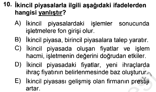 Finansal Yönetim 1 2012-2013 Ara Sınav - 10. soru