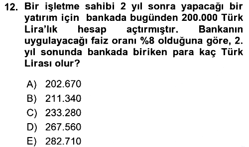 Finansal Yönetim 1 2015-2016 Ara Sınav - 12. soru