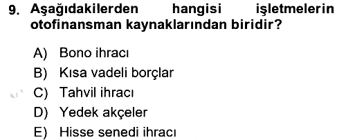Finansal Yönetim 1 2016-2017 Ara Sınav - 9. soru