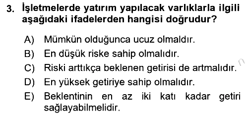 Finansal Yönetim 1 2017-2018 Ara Sınav - 3. soru
