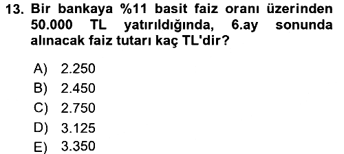 Finansal Yönetim 1 2017-2018 Ara Sınav - 13. soru