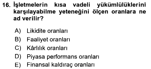 Finansal Yönetim 1 2017-2018 Ara Sınav - 16. soru