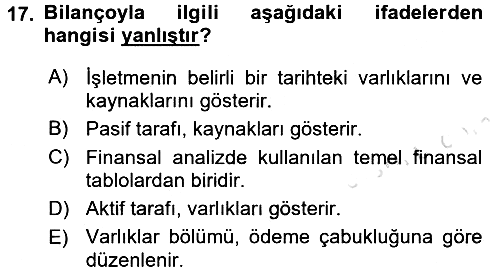 Finansal Yönetim 1 2017-2018 Ara Sınav - 17. soru