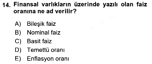 Finansal Yönetim 1 2018-2019 Ara Sınav - 14. soru