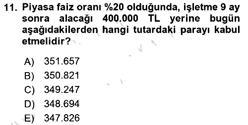 Finansal Yönetim 1 2022-2023 Ara Sınav - 11. soru
