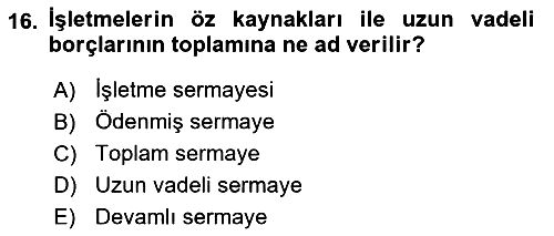 Finansal Yönetim 1 2023-2024 Ara Sınav - 16. soru
