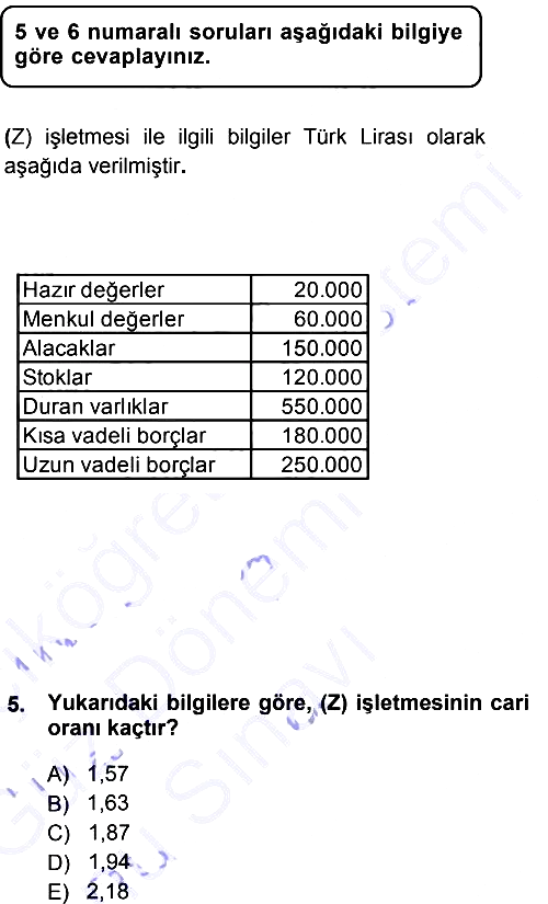 Finansal Yönetim 1 2012-2013 Dönem Sonu Sınavı - 5. soru