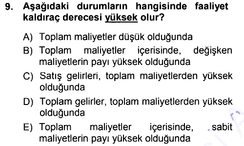 Finansal Yönetim 1 2012-2013 Dönem Sonu Sınavı - 9. soru