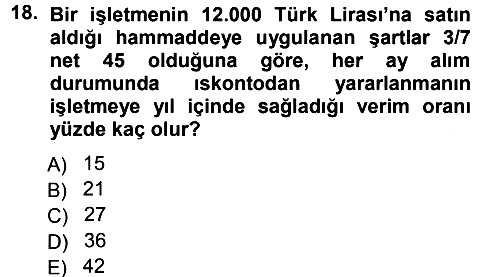 Finansal Yönetim 1 2012-2013 Dönem Sonu Sınavı - 18. soru