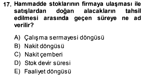 Finansal Yönetim 1 2013-2014 Dönem Sonu Sınavı - 17. soru