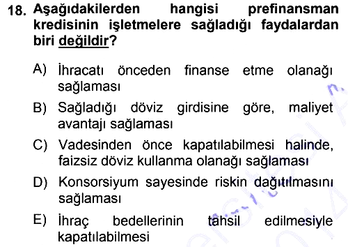 Finansal Yönetim 1 2013-2014 Dönem Sonu Sınavı - 18. soru