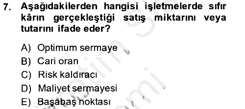 Finansal Yönetim 1 2014-2015 Dönem Sonu Sınavı - 7. soru