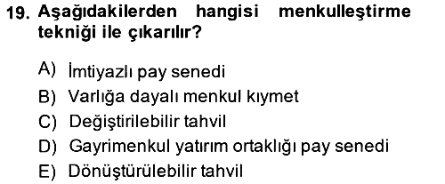 Finansal Yönetim 1 2014-2015 Dönem Sonu Sınavı - 19. soru