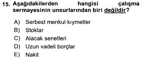 Finansal Yönetim 1 2016-2017 Dönem Sonu Sınavı - 15. soru
