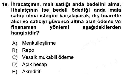 Finansal Yönetim 1 2018-2019 Dönem Sonu Sınavı - 18. soru