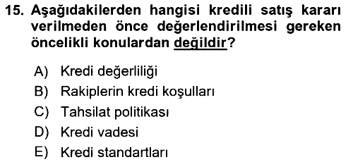 Finansal Yönetim 1 2022-2023 Dönem Sonu Sınavı - 15. soru