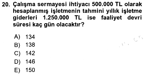 Finansal Yönetim 1 2024-2025 Dönem Sonu Sınavı - 20. soru