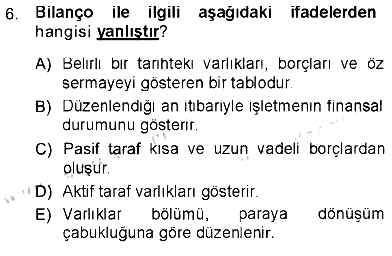 Finansal Yönetim 1 2012-2013 Tek Ders Sınavı - 6. soru