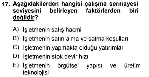 Finansal Yönetim 1 2013-2014 Tek Ders Sınavı - 17. soru