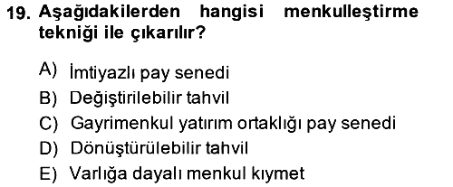 Finansal Yönetim 1 2014-2015 Tek Ders Sınavı - 19. soru