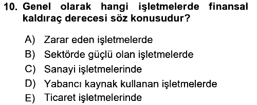 Finansal Yönetim 1 2015-2016 Tek Ders Sınavı - 10. soru