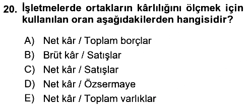 Finansal Yönetim 1 2015-2016 Tek Ders Sınavı - 20. soru