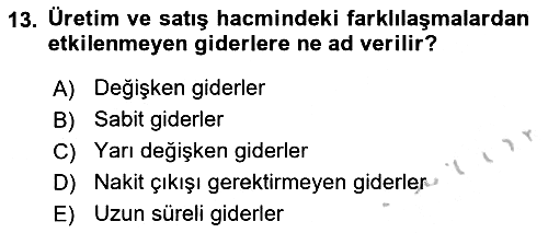 Finansal Yönetim 1 2018-2019 Yaz Okulu Sınavı - 13. soru