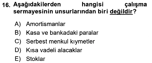 Finansal Yönetim 1 2018-2019 Yaz Okulu Sınavı - 16. soru