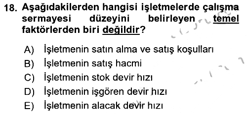 Finansal Yönetim 1 2018-2019 Yaz Okulu Sınavı - 18. soru