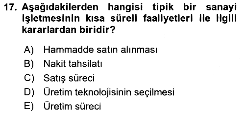 Finansal Yönetim 1 2020-2021 Yaz Okulu Sınavı - 17. soru