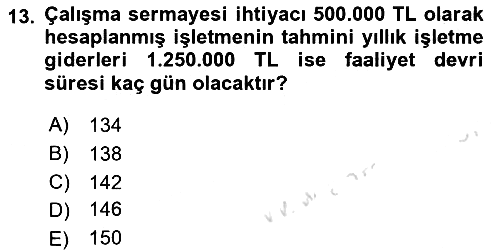 Finansal Yönetim 1 2024-2025 Yaz Okulu Sınavı - 13. soru