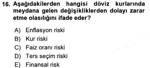 Finansal Yönetim 2 2017-2018 3 Ders Sınavı - 16. soru