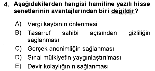 Finansal Yönetim 2 2017-2018 Ara Sınav - 4. soru