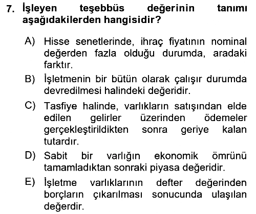 Finansal Yönetim 2 2017-2018 Ara Sınav - 7. soru