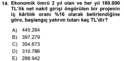 Finansal Yönetim 2 2017-2018 Ara Sınav - 14. soru