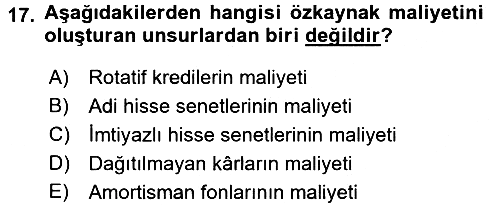 Finansal Yönetim 2 2017-2018 Ara Sınav - 17. soru