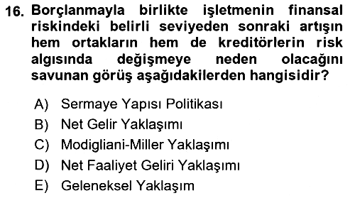 Finansal Yönetim 2 2023-2024 Ara Sınav - 16. soru