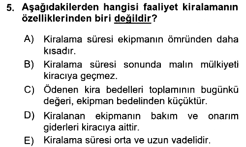 Finansal Yönetim 2 2024-2025 Ara Sınav - 5. soru