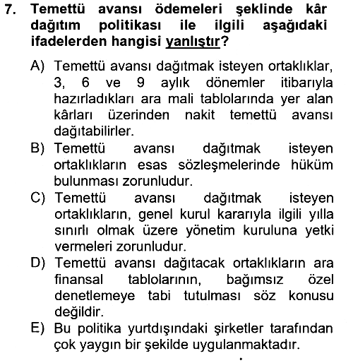Finansal Yönetim 2 2013-2014 Dönem Sonu Sınavı - 7. soru
