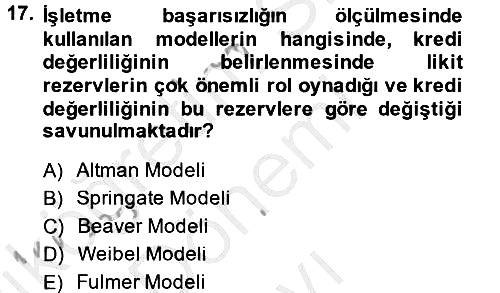 Finansal Yönetim 2 2014-2015 Dönem Sonu Sınavı - 17. soru
