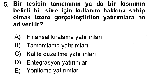 Finansal Yönetim 2 2015-2016 Dönem Sonu Sınavı - 5. soru