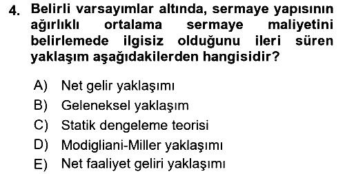 Finansal Yönetim 2 2017-2018 Dönem Sonu Sınavı - 4. soru