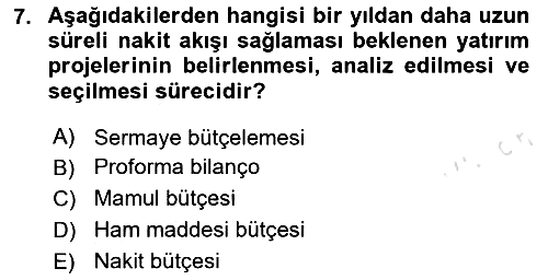 Finansal Yönetim 2 2024-2025 Dönem Sonu Sınavı - 7. soru