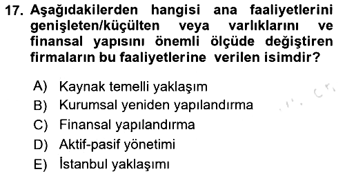 Finansal Yönetim 2 2024-2025 Dönem Sonu Sınavı - 17. soru