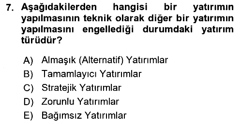 Finansal Yönetim 2 2025-2026 Dönem Sonu Sınavı - 7. soru